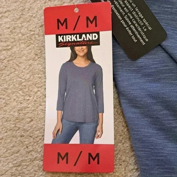 NWT Kirkland Signature 3/4 Sleeved T-shirt Blue Slub Knit Tee Ladies Medium - Picture 11 of 13